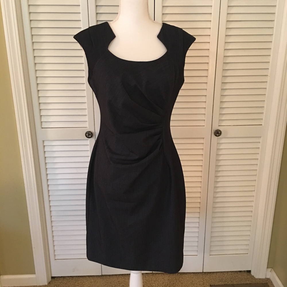 Calvin Klein Elegant Dark Indigo Blue Dress with Figure Flattering Shirring
